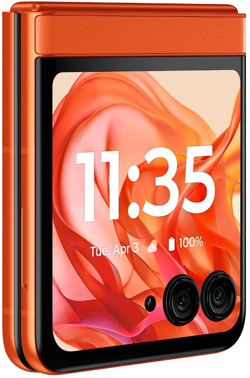 The text on the image reads: "11:35 3 100% Tue, Apr." This information indicates that the time displayed on the screen is 11:35, and the device is fully charged. The date is Tuesday, April.