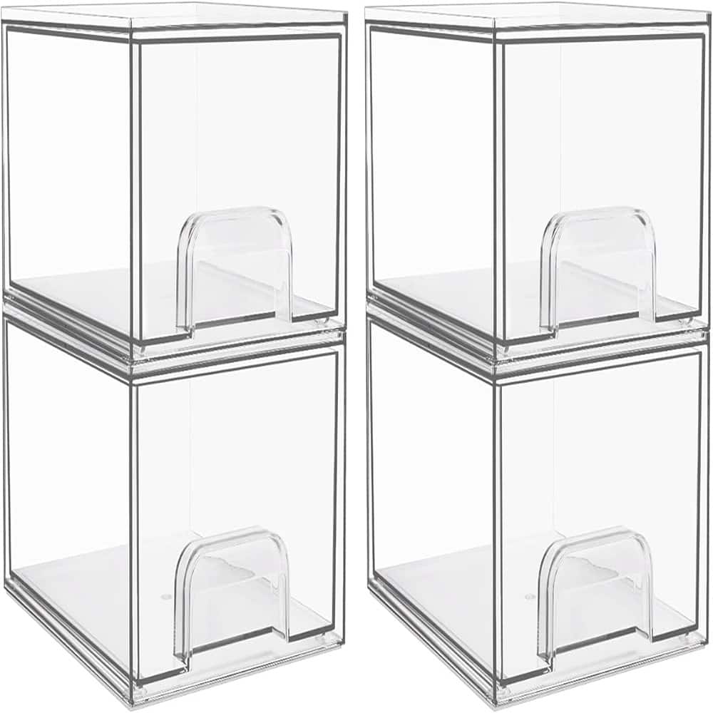 RTMB - Acrylic Bathroom Makeup Organizer, 4 Pack of Clear Small Stackable Storage