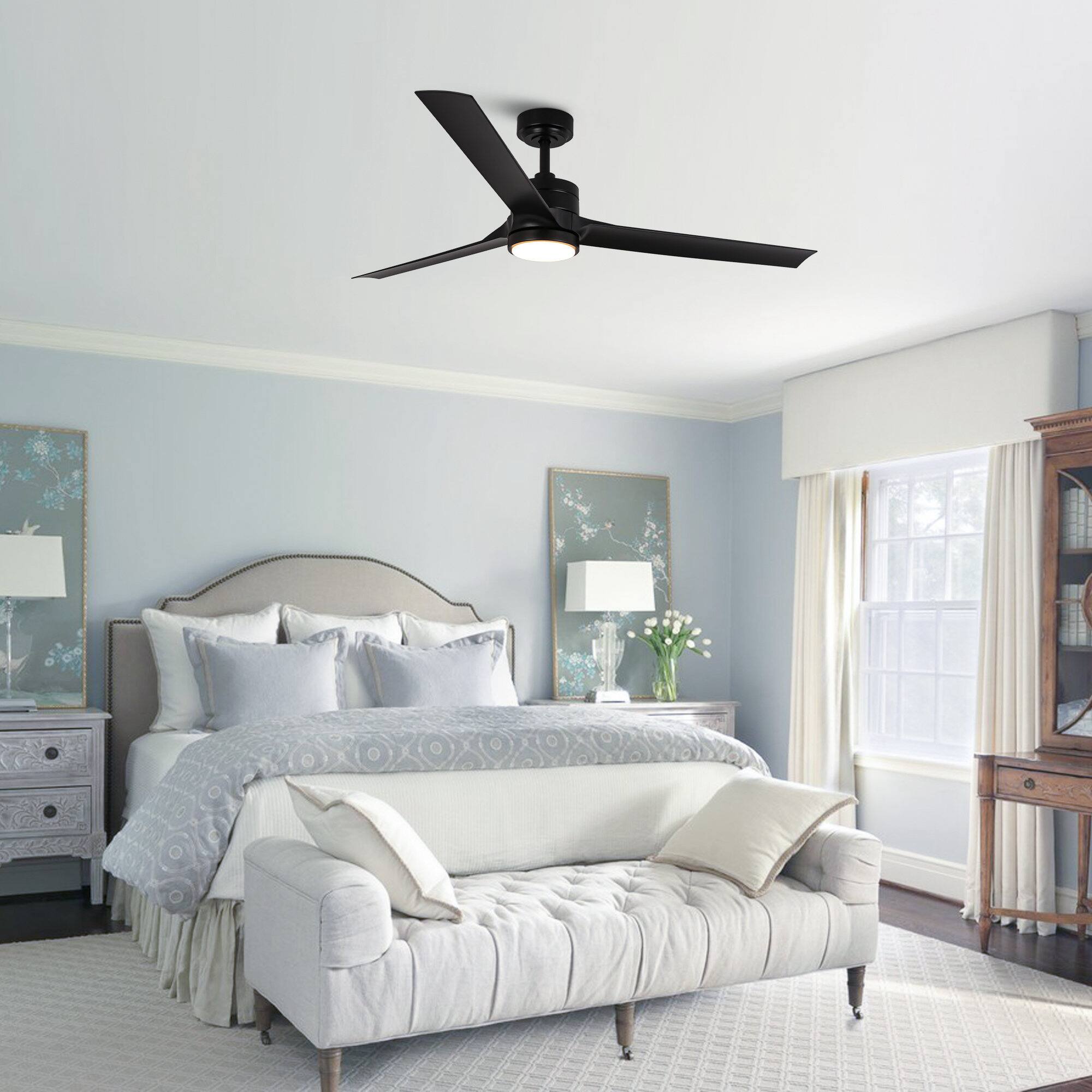 Left. Vaczon - 60" Industrial Black 3CCT Integrated LED Ceiling Fan with Remote - Black.