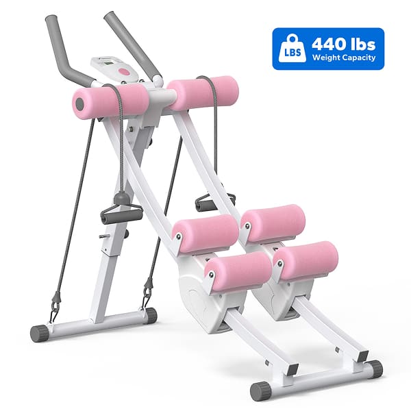 MERACH - Ab Machine Adjustable Ab Trainer Machine, Independent Dual Tracks for Mountain Climber, Foldable for Home Gym - Pink