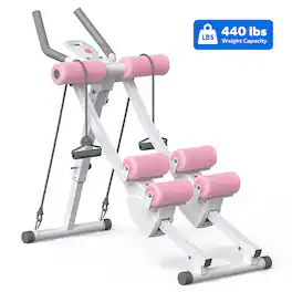 MERACH - Ab Machine Adjustable Ab Trainer Machine, Independent Dual Tracks for Mountain Climber, Foldable for Home Gym - Pink