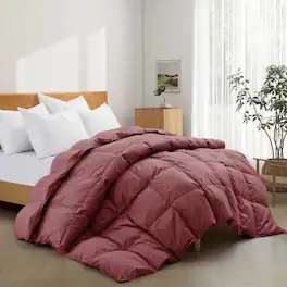 Puredown - Luxurious 300TC 100% Organic Cotton Down Feather Fiber Comforter, California King - Red