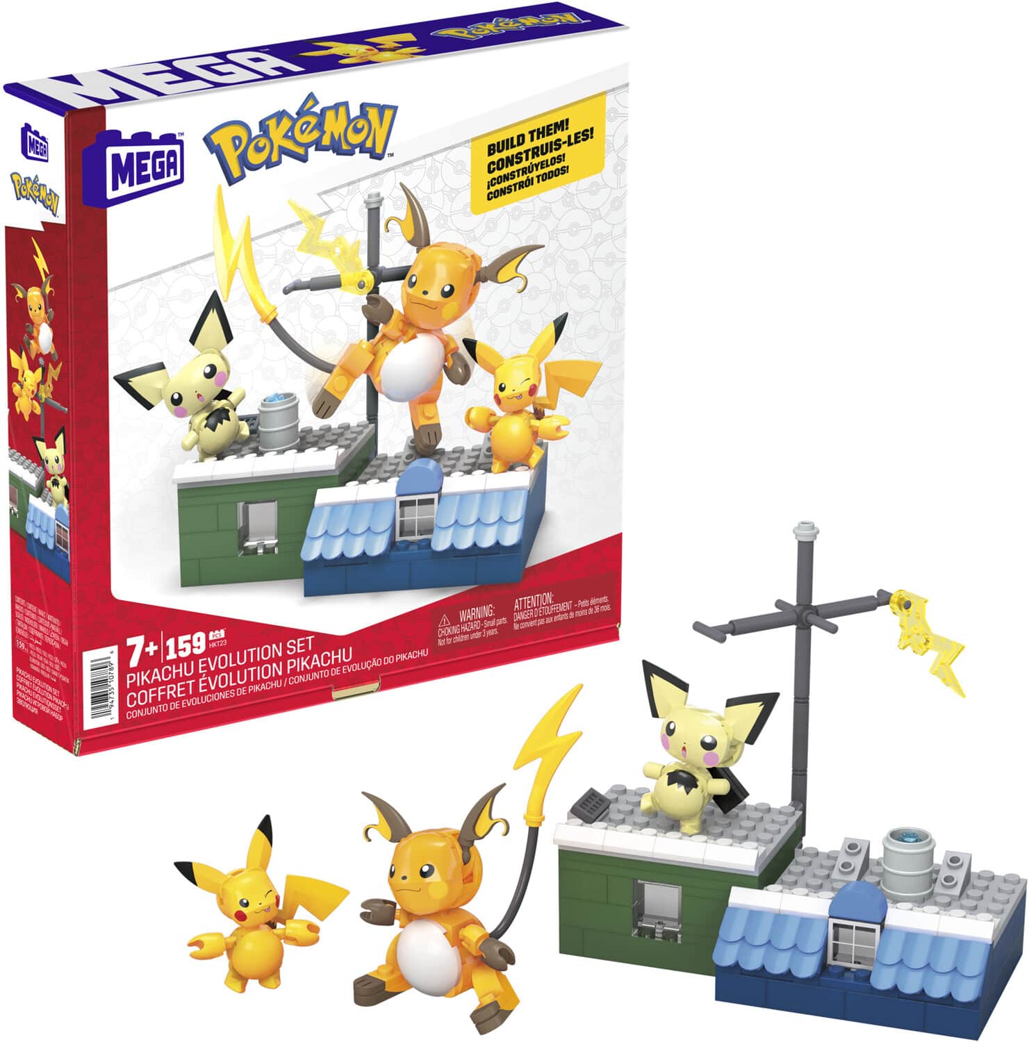 Mega Bloks - Pokemon: Pikachu Evolution Set, 160 Piece Building Toy Set - COLLECTABLES - Multicolor