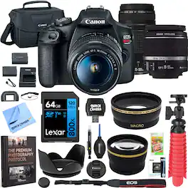 Bundle - Canon - EOS Rebel T7 DSLR Camera w/ 18-55mm IS II + 75-300mm III Double Zoom Deluxe