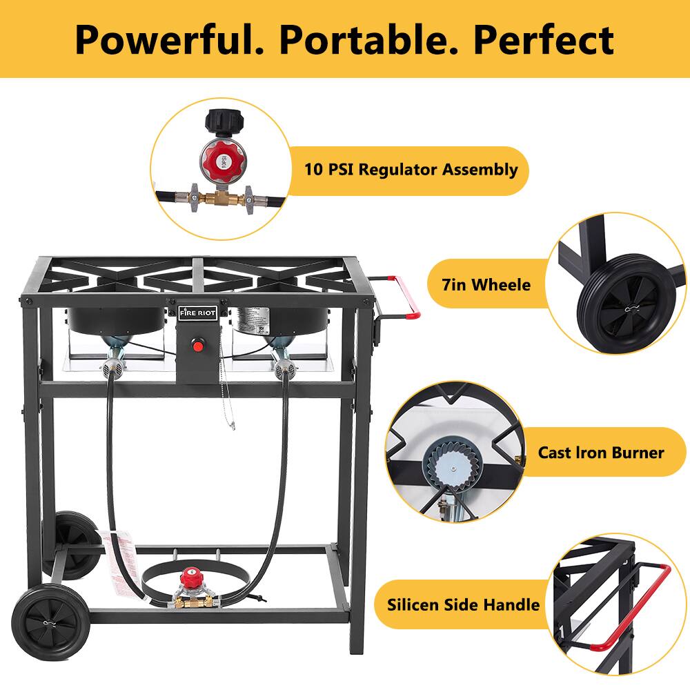 Powerful. Portable. Perfect

- 10 PSI Regulator Assembly
- 7in Wheel
- Cast Iron Burner
- Silicen Side Handle