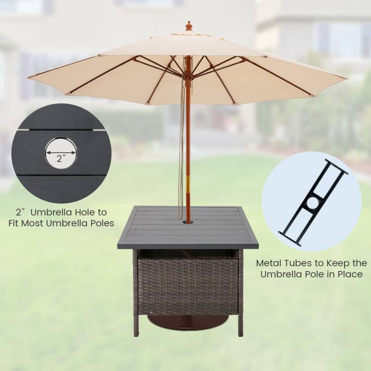 2" Umbrella Hole to Fit Most Umbrella Poles  
Metal Tubes to Keep the Umbrella Pole in Place
