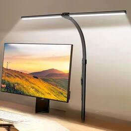 Luckbyte - Double Head LED Desk Lamp 24W 5 Color Modes 5 Dimmable Levels Eye Care Touch Clamp Lamp For Home Office - Black