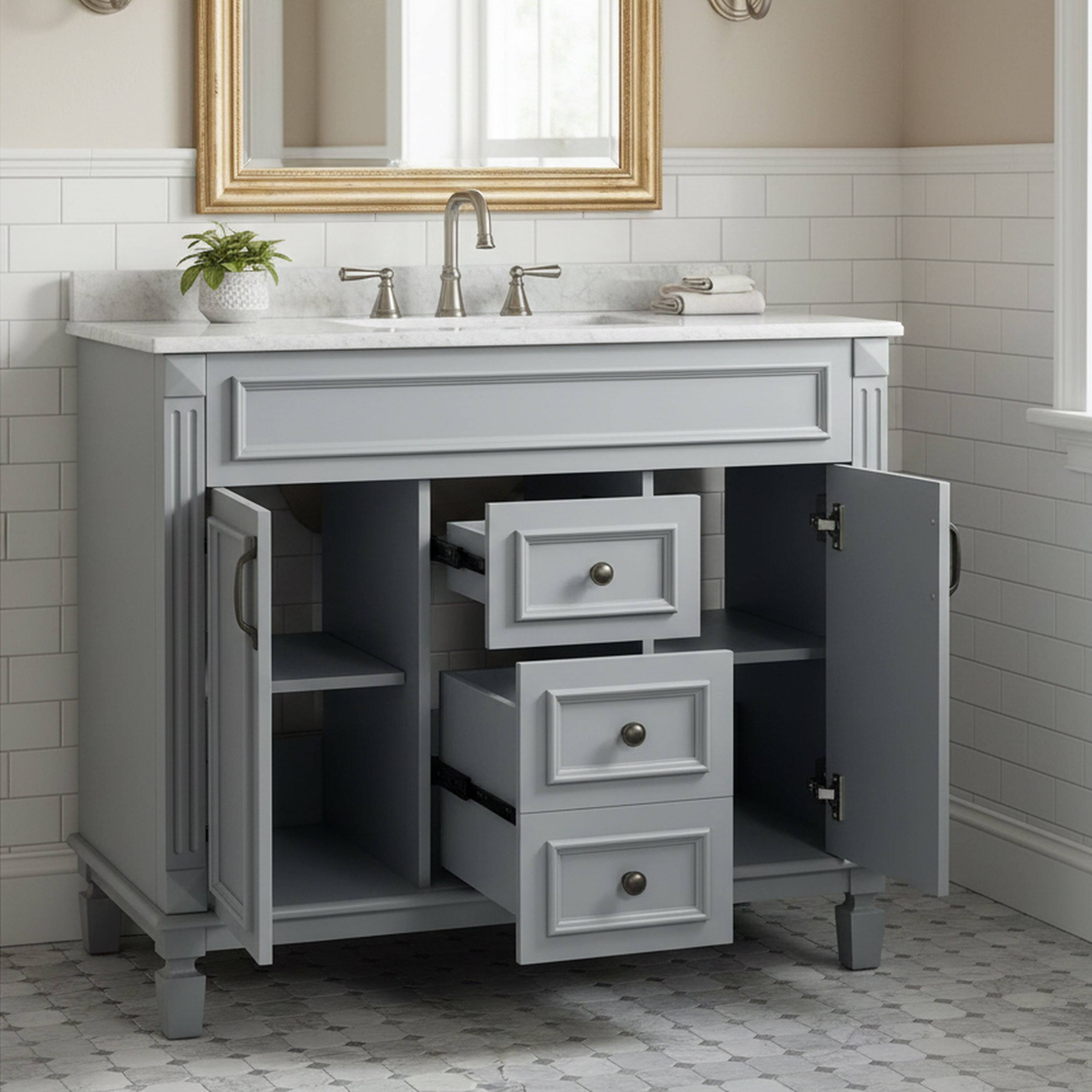 Alt View 2. Boyel Living - 36 Inch Modern Bathroom Vanity Cabinet Only Soft Closing Doors Drawers Gray - Gray.