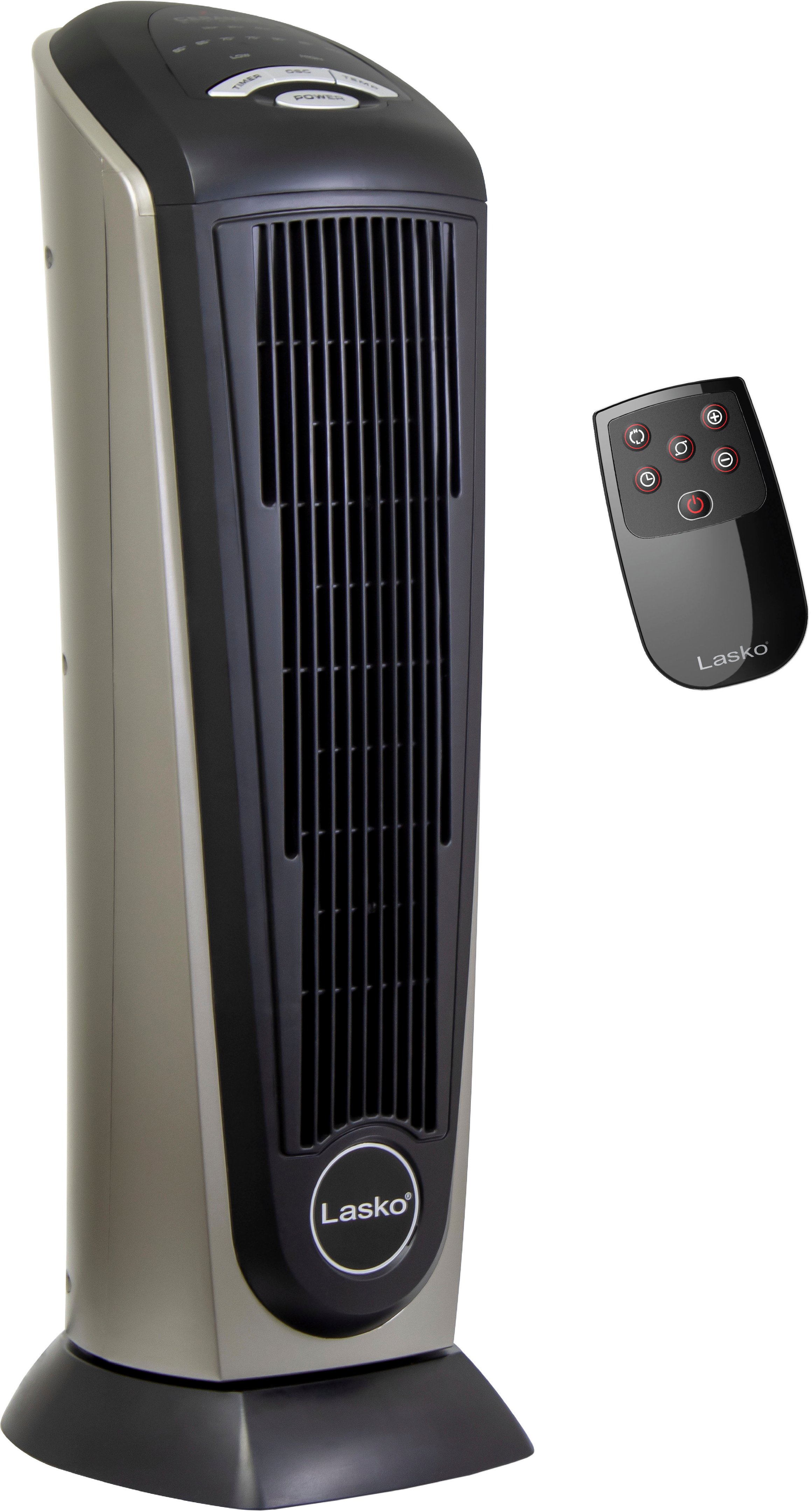 Angle View: Lasko - Portable Ceramic Tower Space Heater with Remote Control - Black/Silver