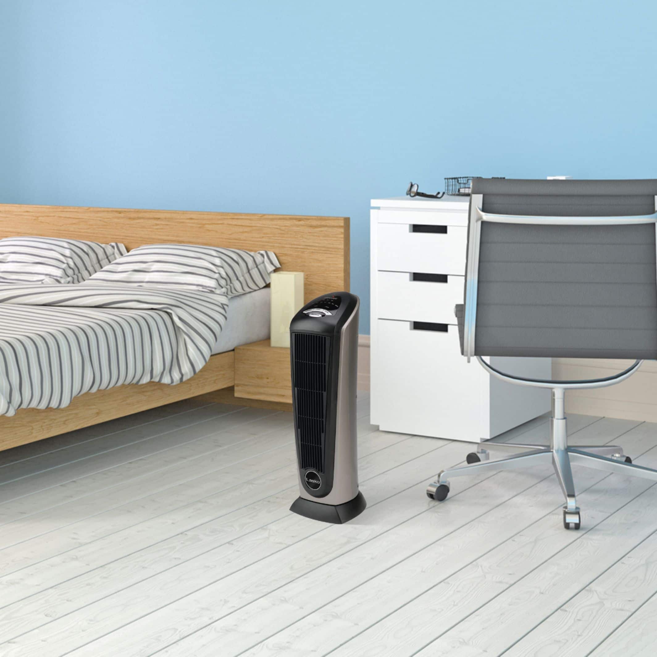 Alt View 15. Lasko - Portable Ceramic Tower Space Heater with Remote Control - Black/Silver.