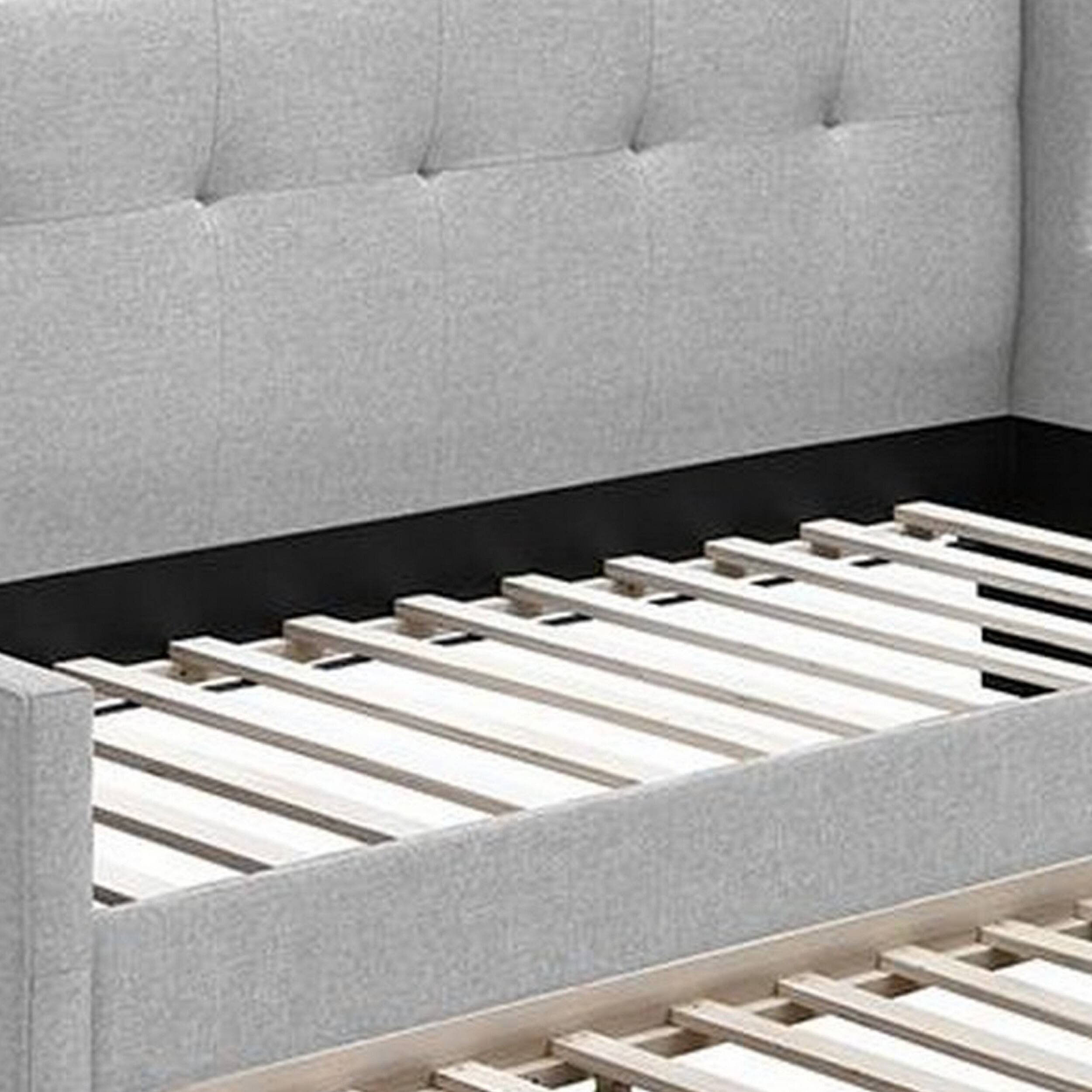 Alt View 3. Manhattan Lane - Diem Classic Wood Day Bed with Trundle, Button Tufted Back, Gray Burlap - Gray.