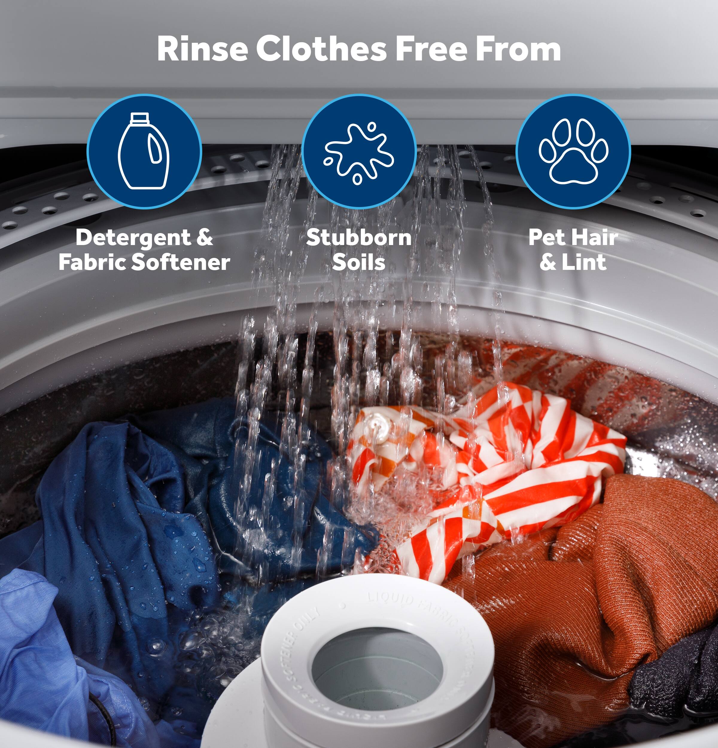 Rinse Clothes Free From  
Detergent & Fabric Softener  
Stubborn Soils  
Pet Hair & Lint