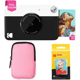 Kodak - Printomatic Instant Print Camera Bundle with Pink Soft Case & 20-Pack Zink Photo Paper - Black