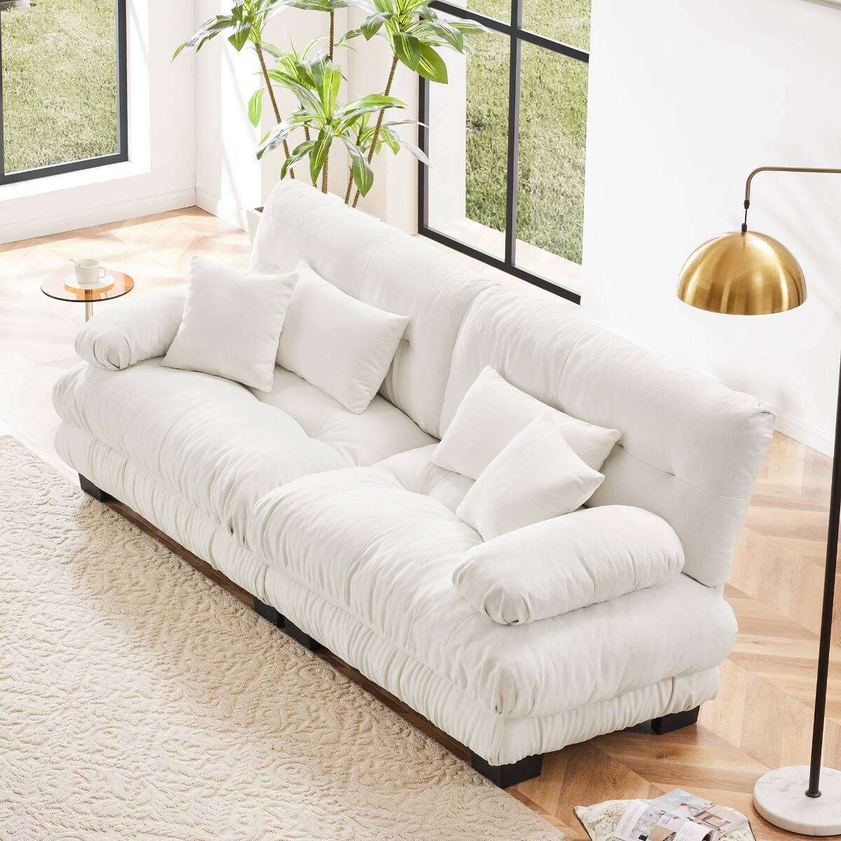 Front. Ropilly - Ropilly White Chenille 2 Seater Sofa, Cloud Style Deep Seat Loveseat with Pillows for Living Room - White.