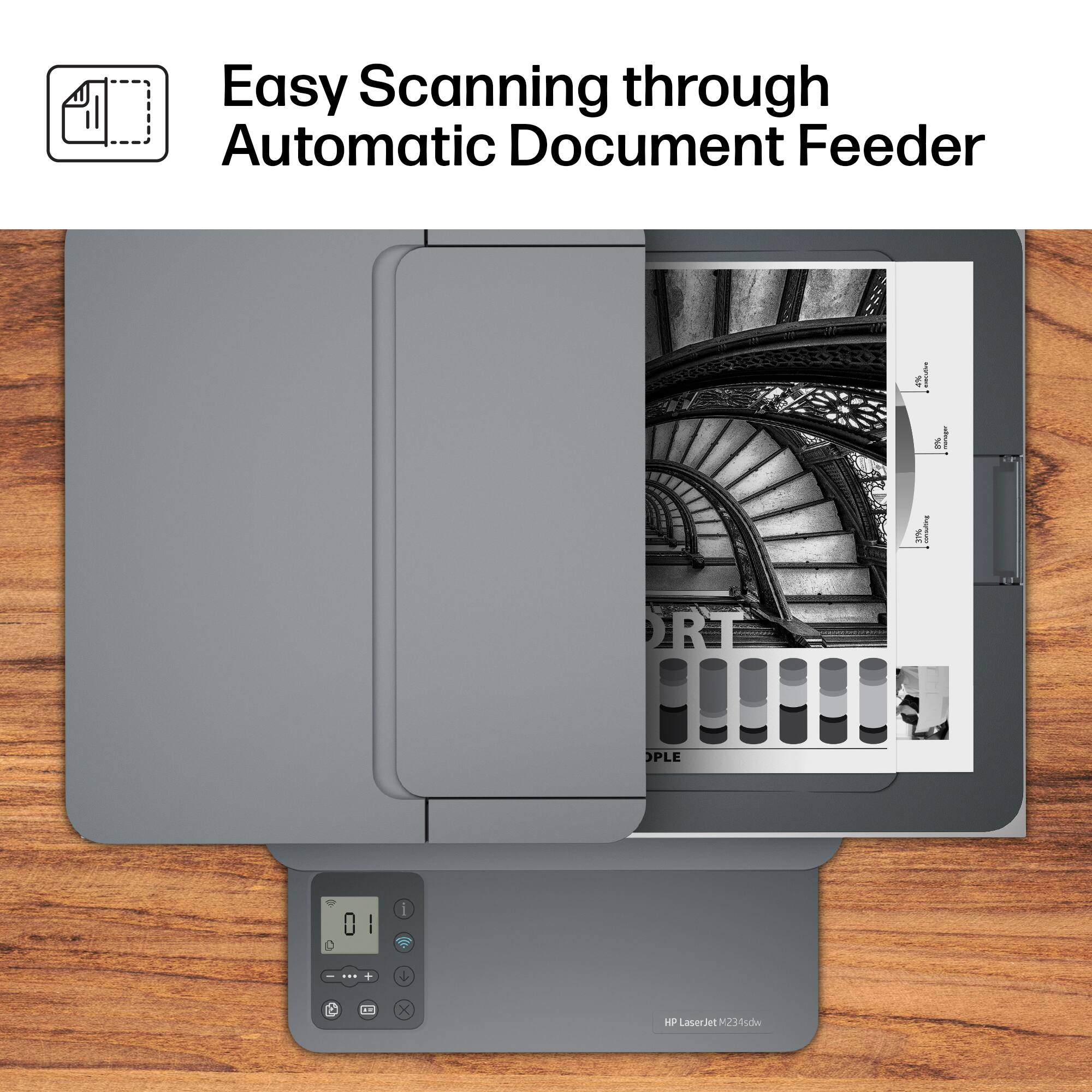 Easy Scanning through Automatic Document Feeder

HP LaserJet M236sdw
