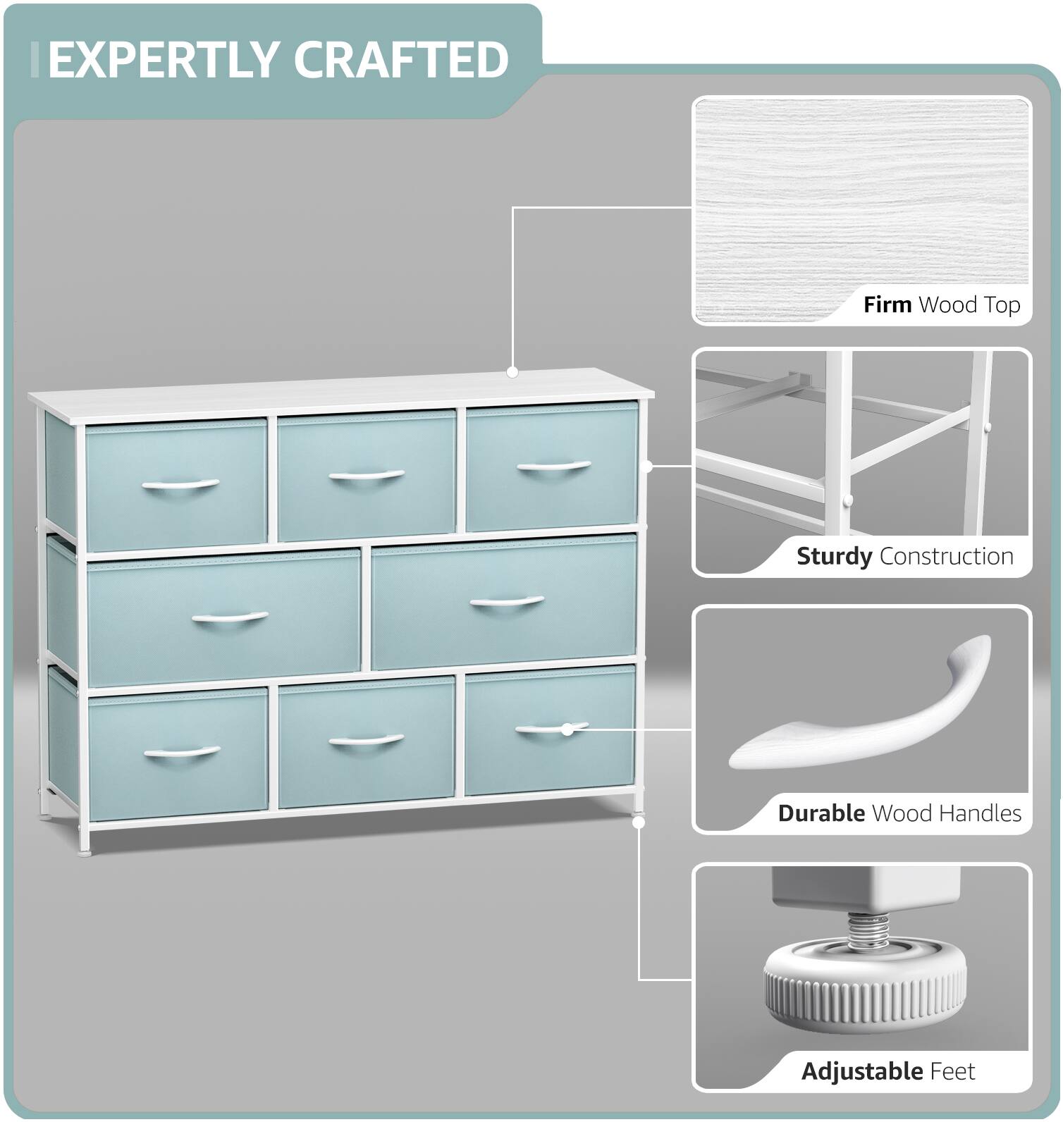 EXPERTLY CRAFTED

- Firm Wood Top
- Sturdy Construction
- Durable Wood Handles
- Adjustable Feet