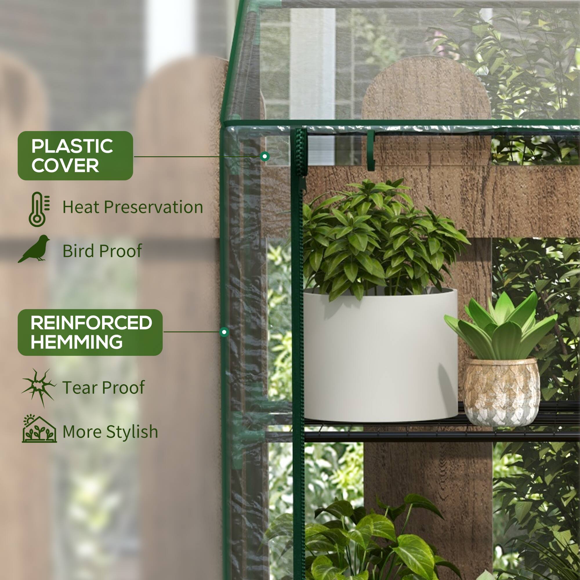 Alt View 3. Outsunny - Lean-to Greenhouse with 3 Tier Shelves, 56.3" x 18.1" x 59.4" Portable Small Greenhouse with 2 Roll-Up Zippered Doors.