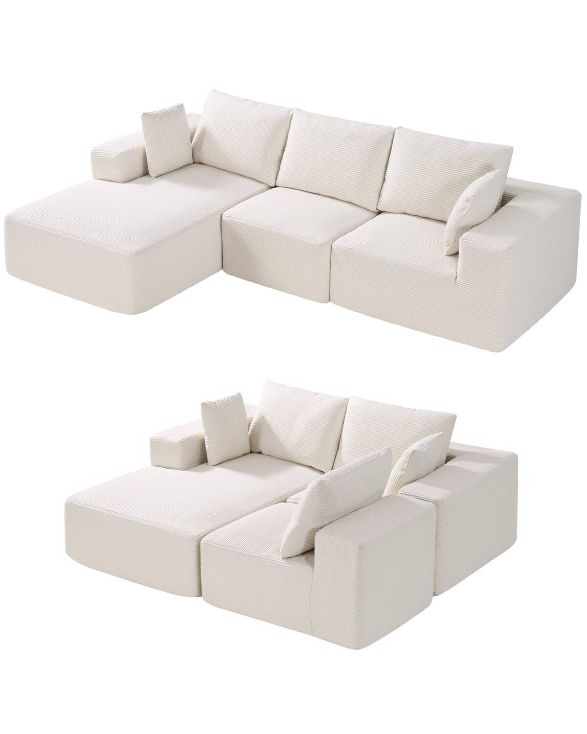 Front. VEVOR - Modular Sectional Sofa, L Shaped Modular Sofa with Chaise, Cloud Sectional Couch with High Rebound Sponge and Density - Off-white.
