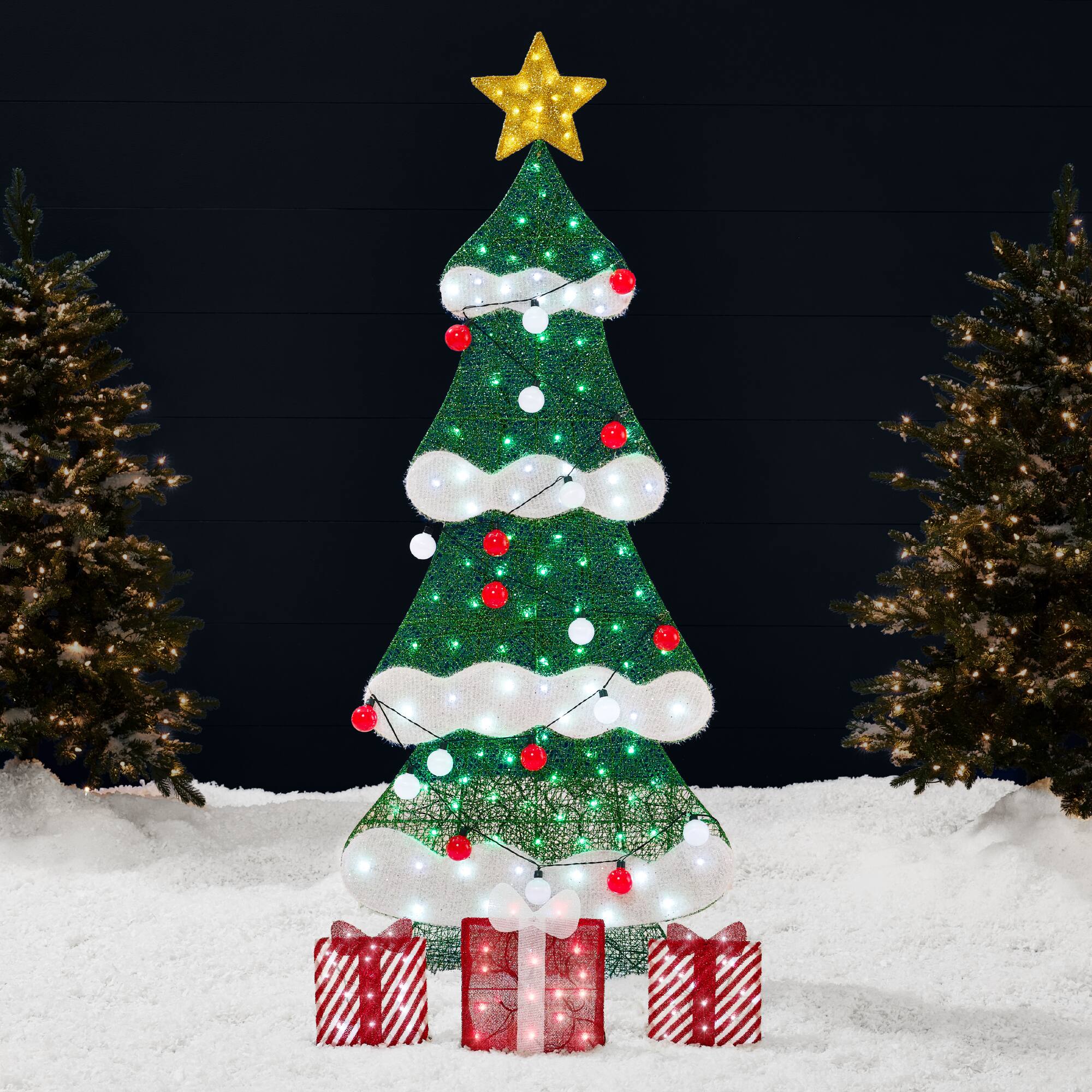 Front. Best Choice Products - Best Choice Products 6ft Lighted 2D Christmas Tree Outdoor Decor w/ 170 LED Lights, Gift Boxes, Storage Bag - Red - Red/White.