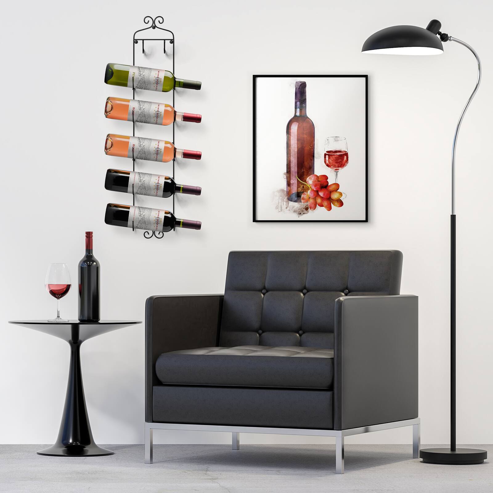 Alt View 2. Sorbus - Sorbus Wall-Mounted Metal Wine Rack, 6-Bottle - Black.