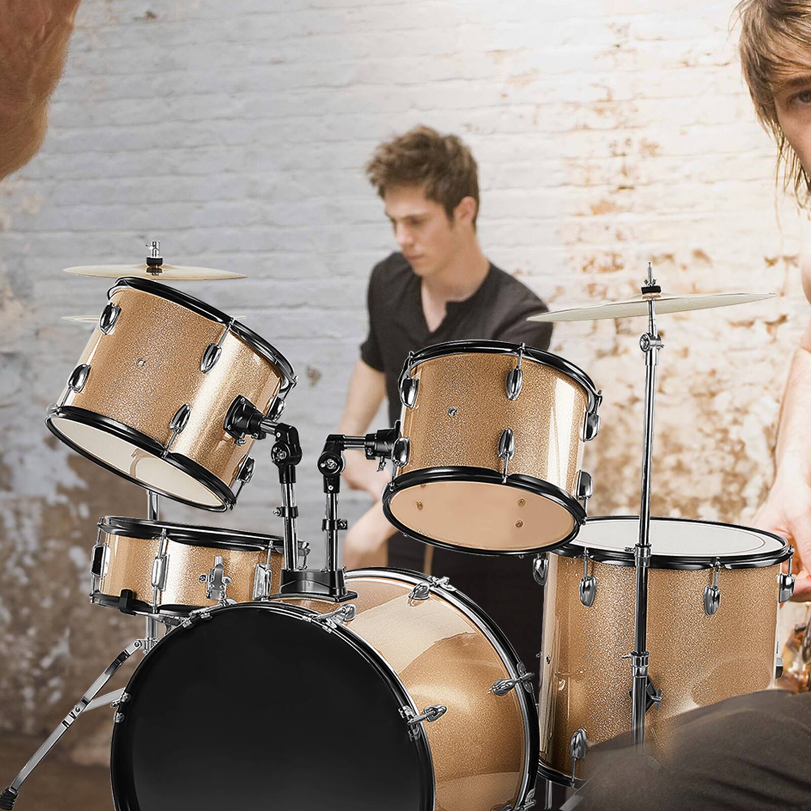 Alt View 2. Winado - 5pc Complete Full Size Pro Adult Drum Set Kit - Remo Heads, Brass Cymbals.