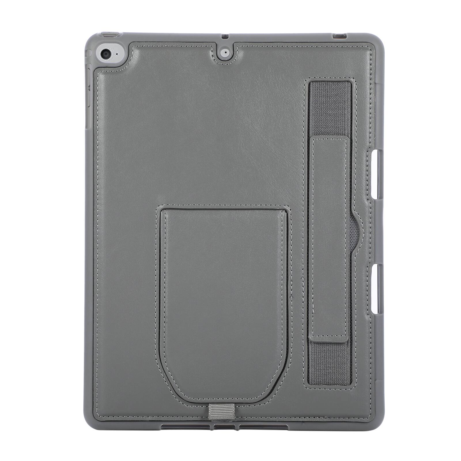 Angle. UUCOVER - Case for iPad Air 11-inch M4 M3 M2 (2026/2025/2024) Shockproof PU Leather Hand Strap Kickstand Pencil Holder Cover - Gray.