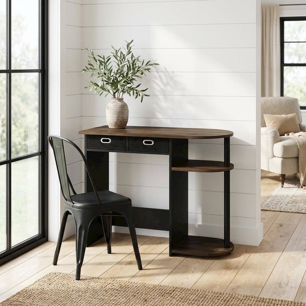 Angle. BisonOffice - Computer workstation with Columbia Walnut, black finish, sleek design, durable - Columbia Walnut/Black/Dark Brown.