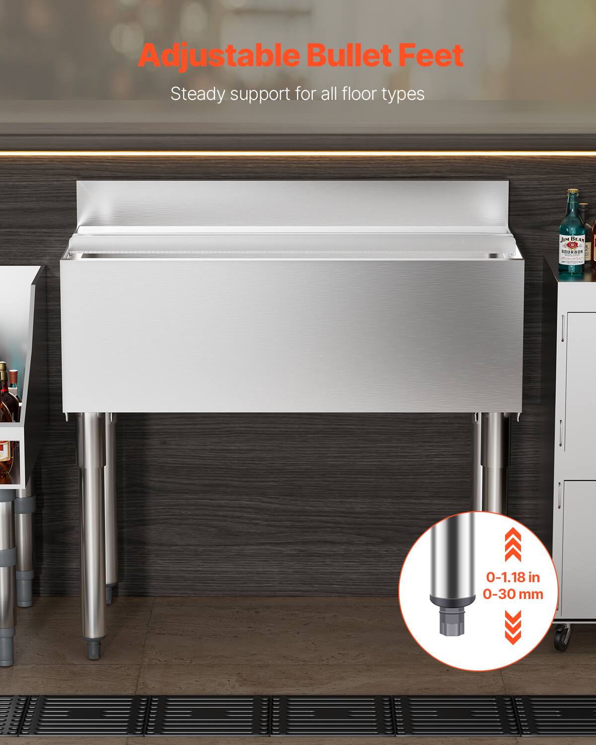 Adjustable Bullet Feet  
Steady support for all floor types  

0-1.18 in  
0-30 mm