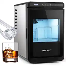 Costway - Clear Ice Cube Maker Countertop, 1.6" Large Square Ice Cubes, 3 Pcs in 20 Mins - Black/Silver