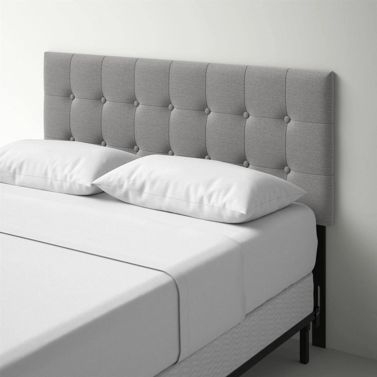 Angle. Hivvago - Full size Contemporary Button-Tufted Headboard in Grey Upholstered Fabric - Gray.