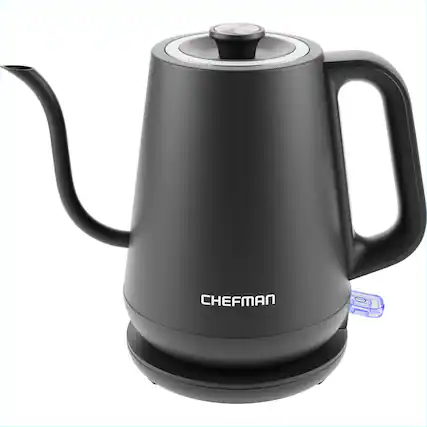 Front. Chefman - Chefman Precise Pour 0.8L Gooseneck Kettle, 1000W Electric with Automatic Shut-Off – Black, New - Black.