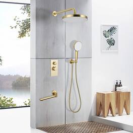 Akoasm - 3-Function Shower System with 10" Rain Shower & Handheld, Solid Brass Valve, 304 Stainless, Bath/Shower Combo-Gold - Brushed Gold