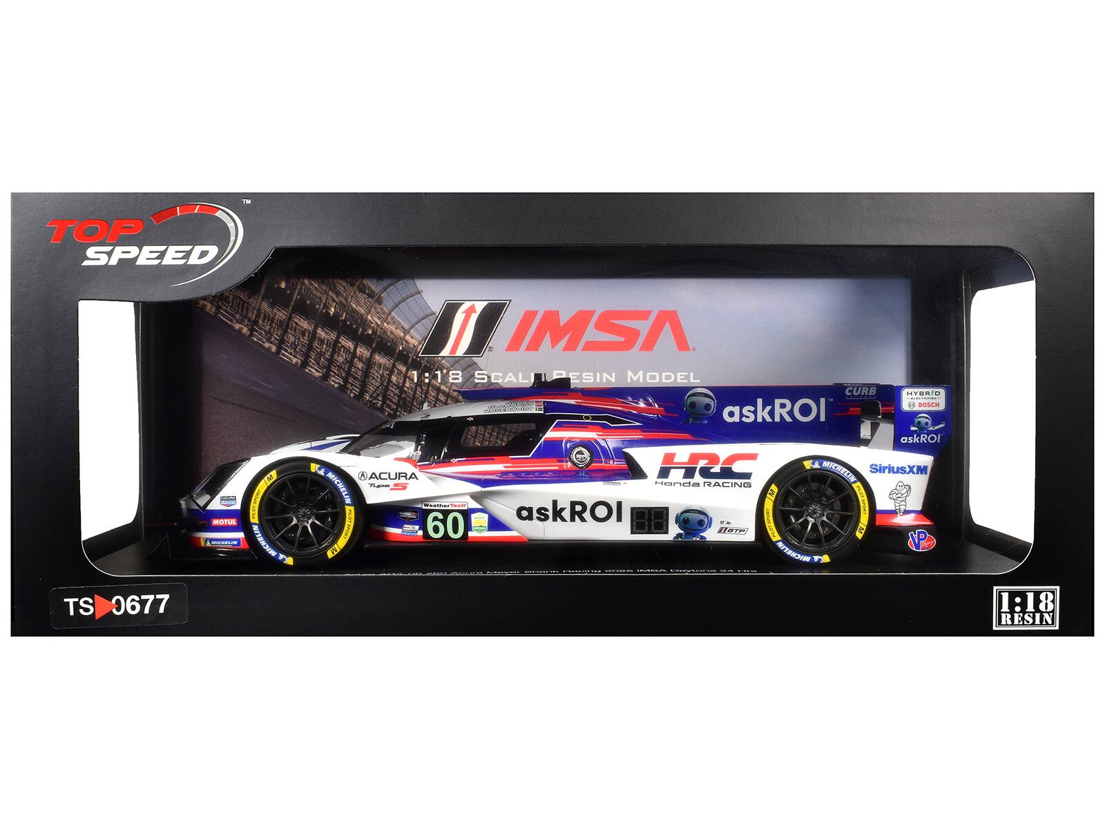 THE TOP SPEED  
IMSA 1:18 RESIN MODEL  
ACURA HRC  
askROI  
MICHELIN  
SiriusXM  
The Honda RACING MICHELIN  
M PLOT SPORT  
PILOTAPORT 100  
PILOT SPORT M  
VP  
CURB  
HYBRID  
BOSCH  
MOTUL  
TS 0677  
1:18 RESIN