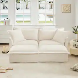 Anysun - Chenille 2-Seat Sleeper Sofa with 2 Ottomans - Oversized Design for Living Room & Home Theater - White