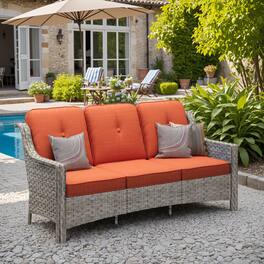 Ovios - 1 PCS Patio Furniture 3 Seat Sofa with Cushions All-Weather Rattan Couch for Backyard - Orange Red