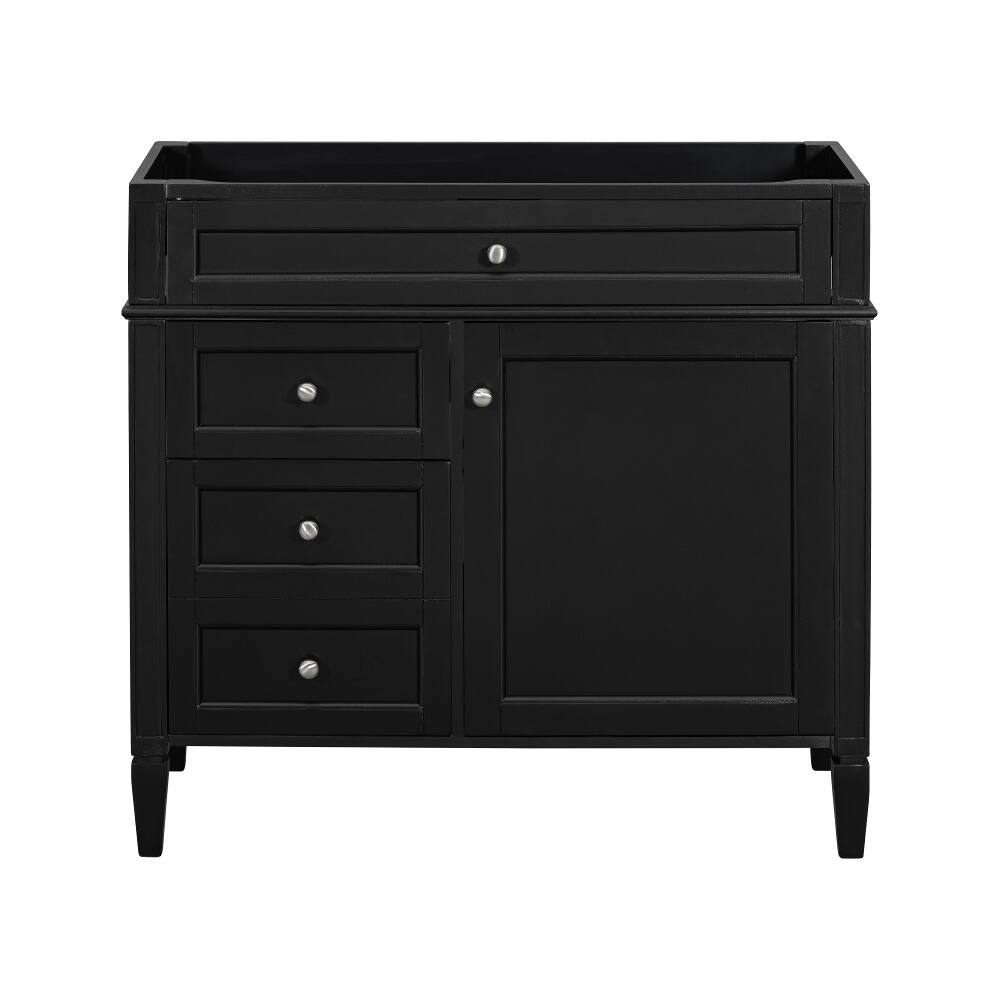 Angle. Loheer - Loheer 36 inch Bathroom Vanity Without Top, Black Solid Wood Base, Modern Storage Cabinet - Black.