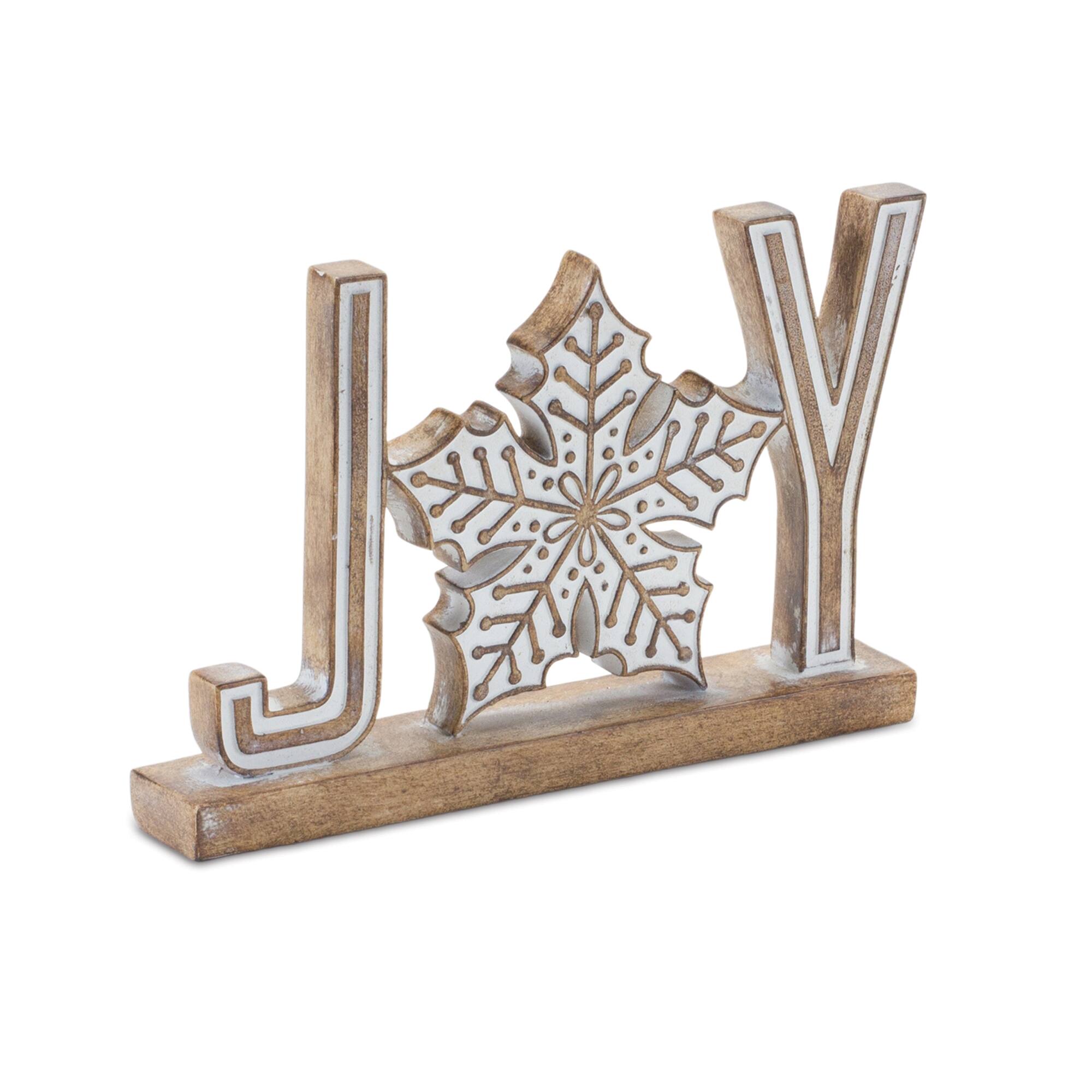 Left. BreeBe - Joy and Noel Tabletop Sign (Set of 4) - Brown.