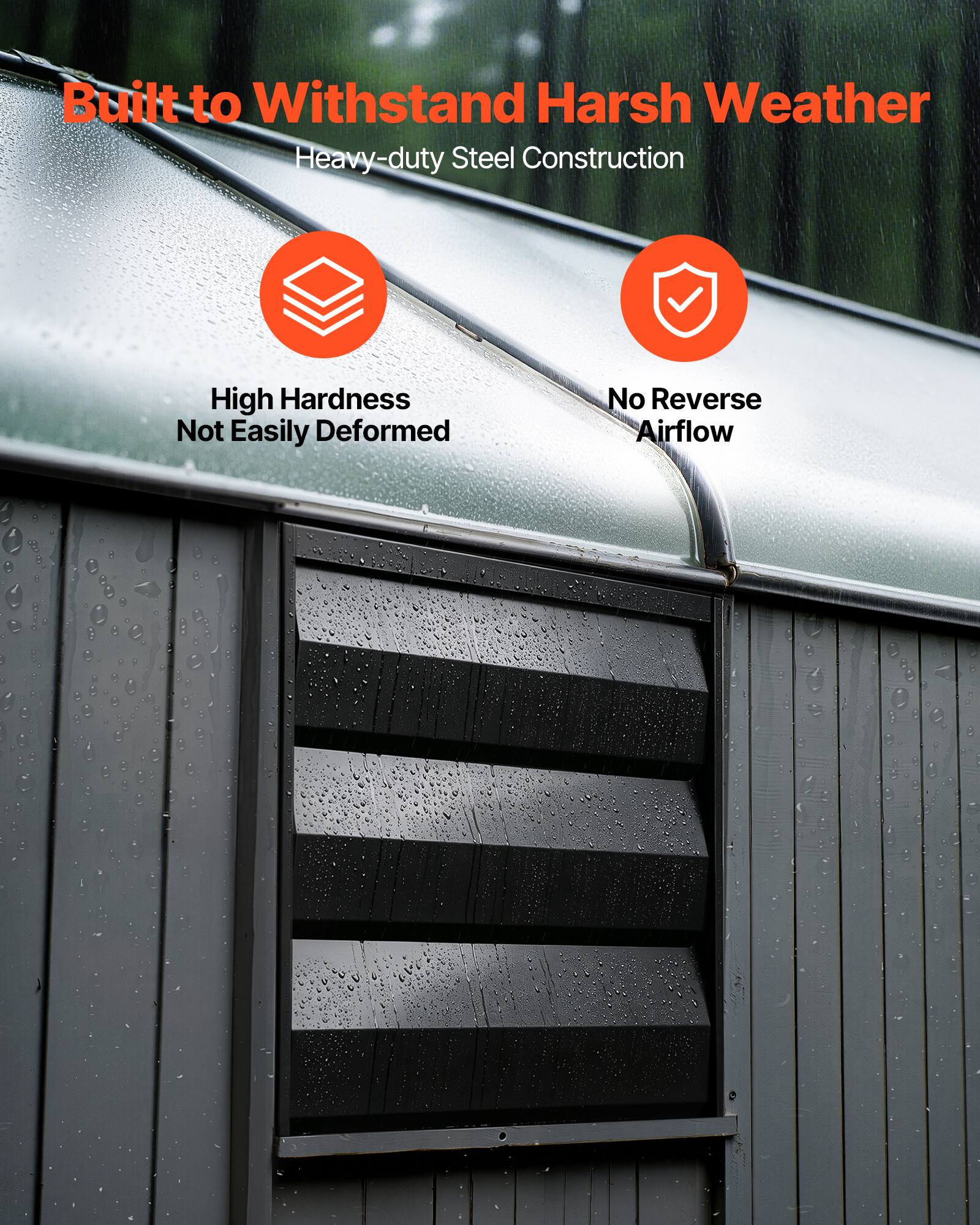 Built to Withstand Harsh Weather  
Heavy-duty Steel Construction  
High Hardness  
Not Easily Deformed  
No Reverse Airflow