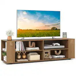 Costway - 59'' Wood TV Stand Console Storage Entertainment Media Center with Shelf - Natural