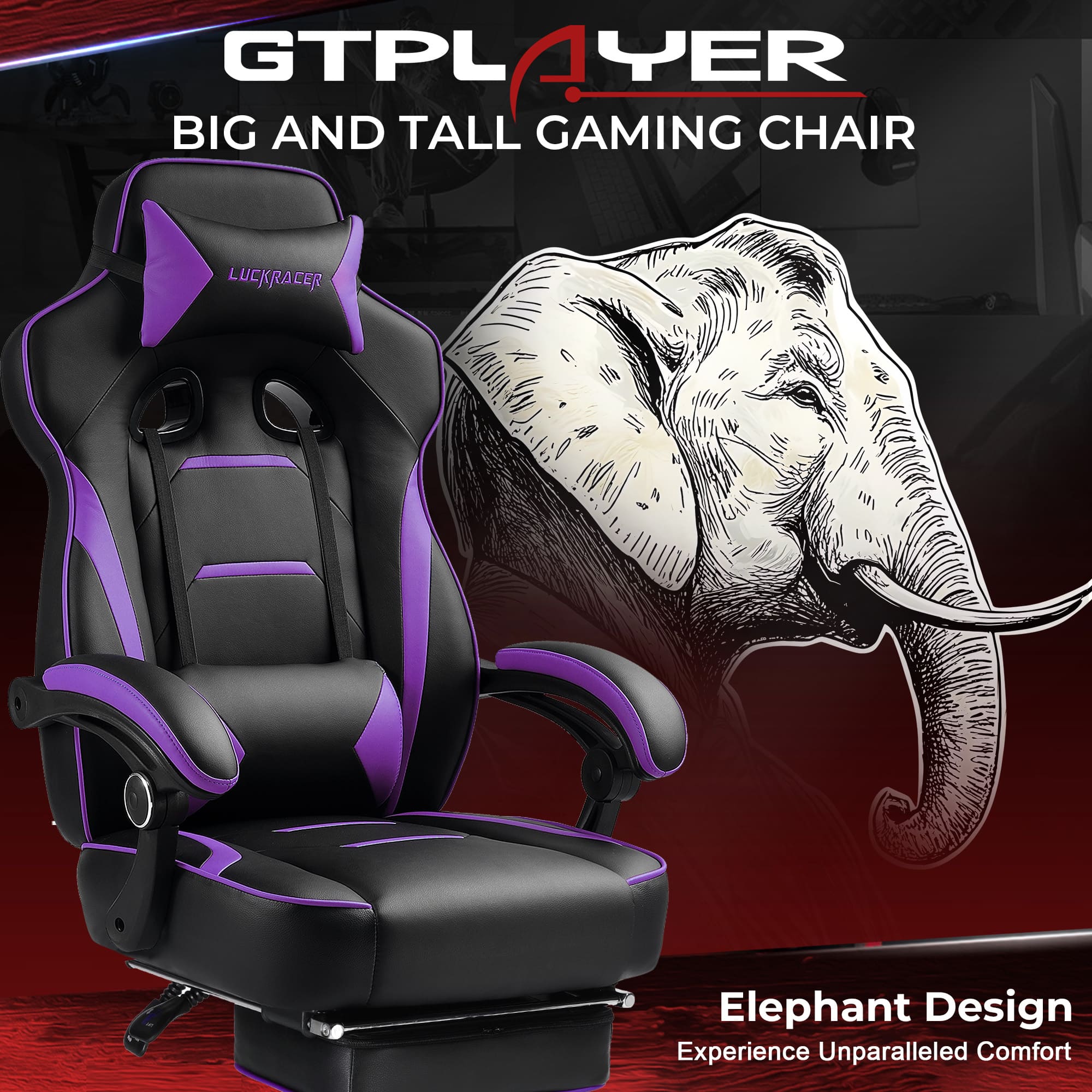 GTPL AYER BIG AND TALL GAMING CHAIR LUCKRACER ELEPHANT DESIGN EXPERIENCE UNPARALLELED COMFORT