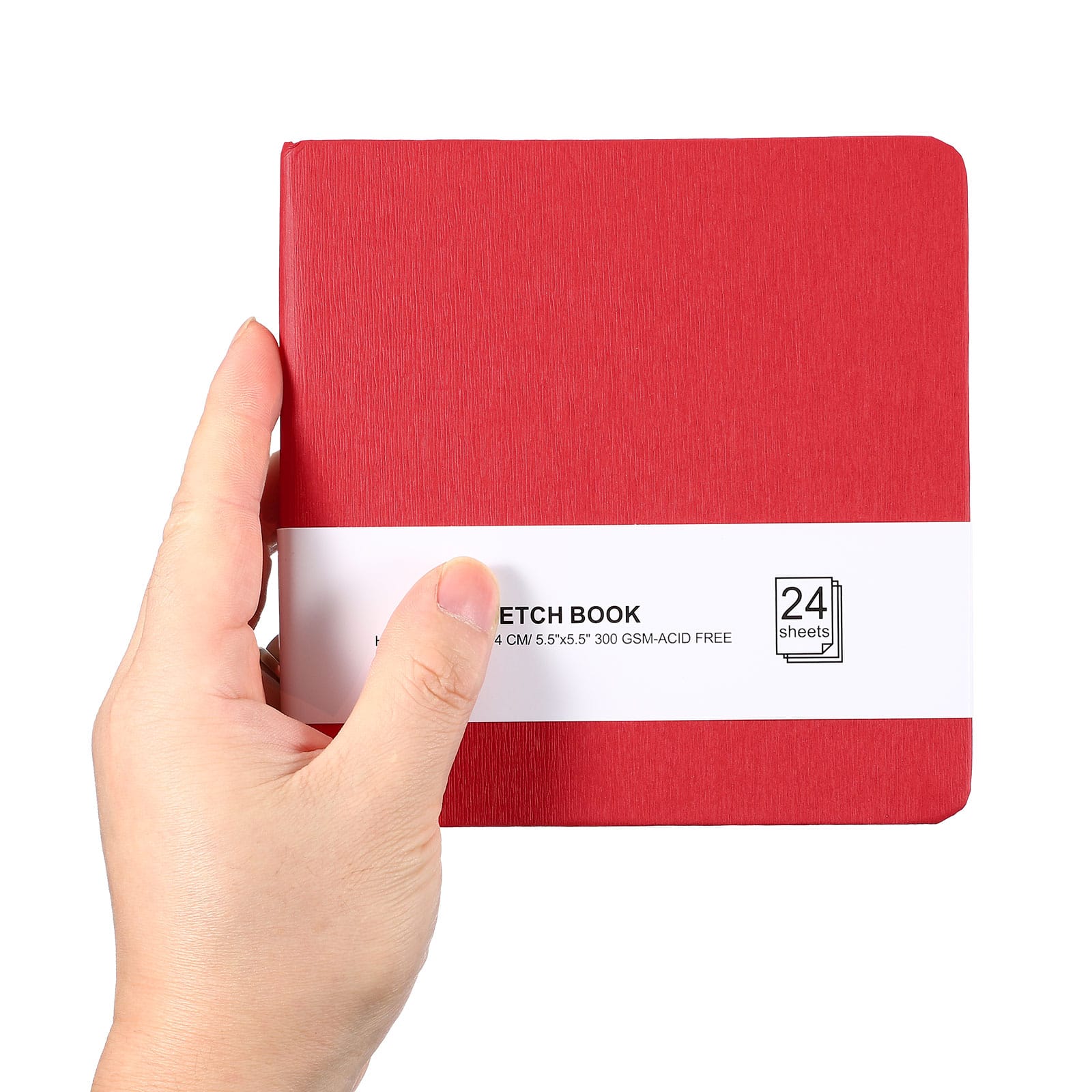 Unique Bargains - 5.5x5.5 Inch Small Sketchbook, 24/48pg 300GSM Watercolor Paper Pad Square Tiny Pocket for Drawing Travel - Red