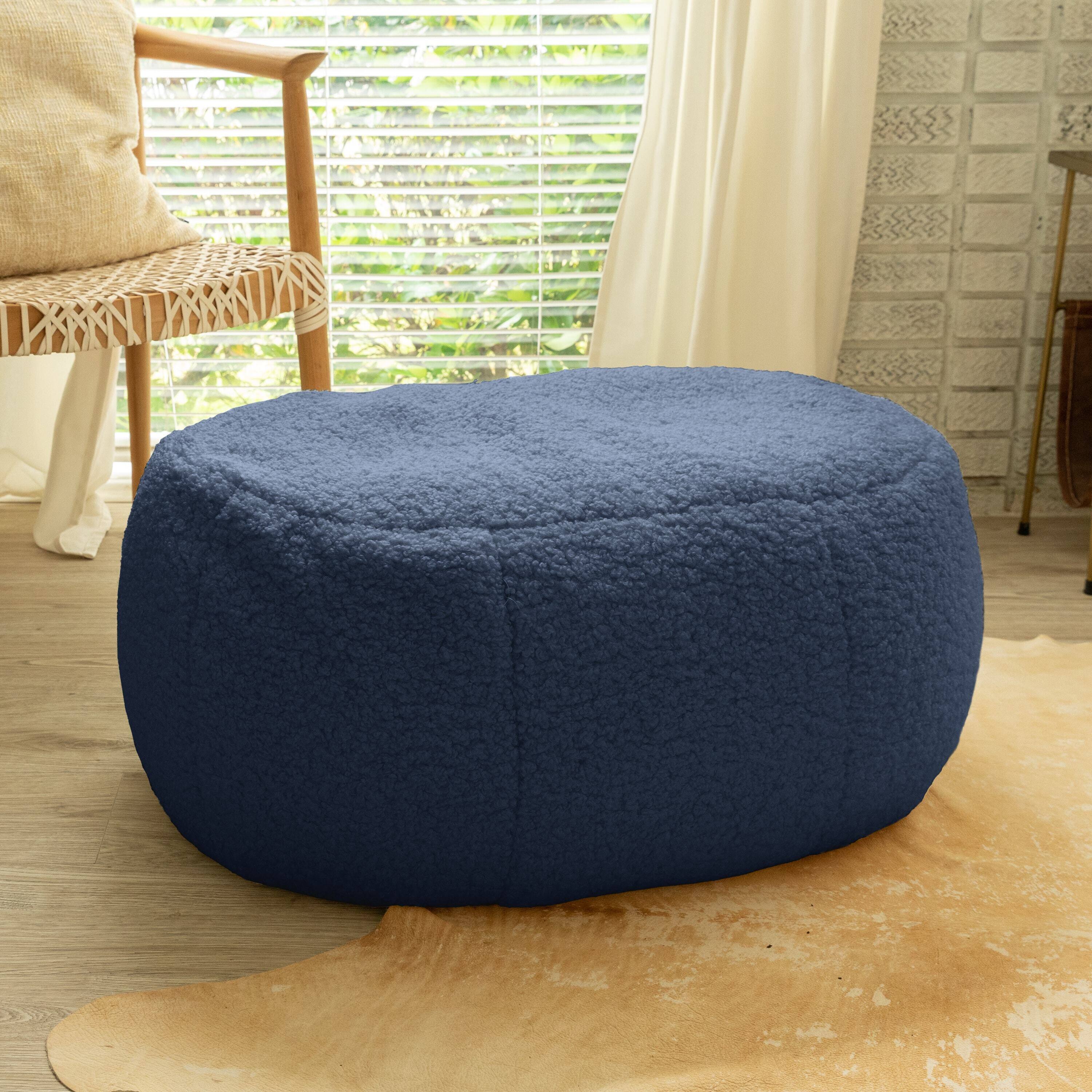 Left. Jaxx - Jaxx Ellis Ottoman Shearling Faux-Lamb Plush Pouf for Modern Interior Design, Oval, Indigo - Indigo.