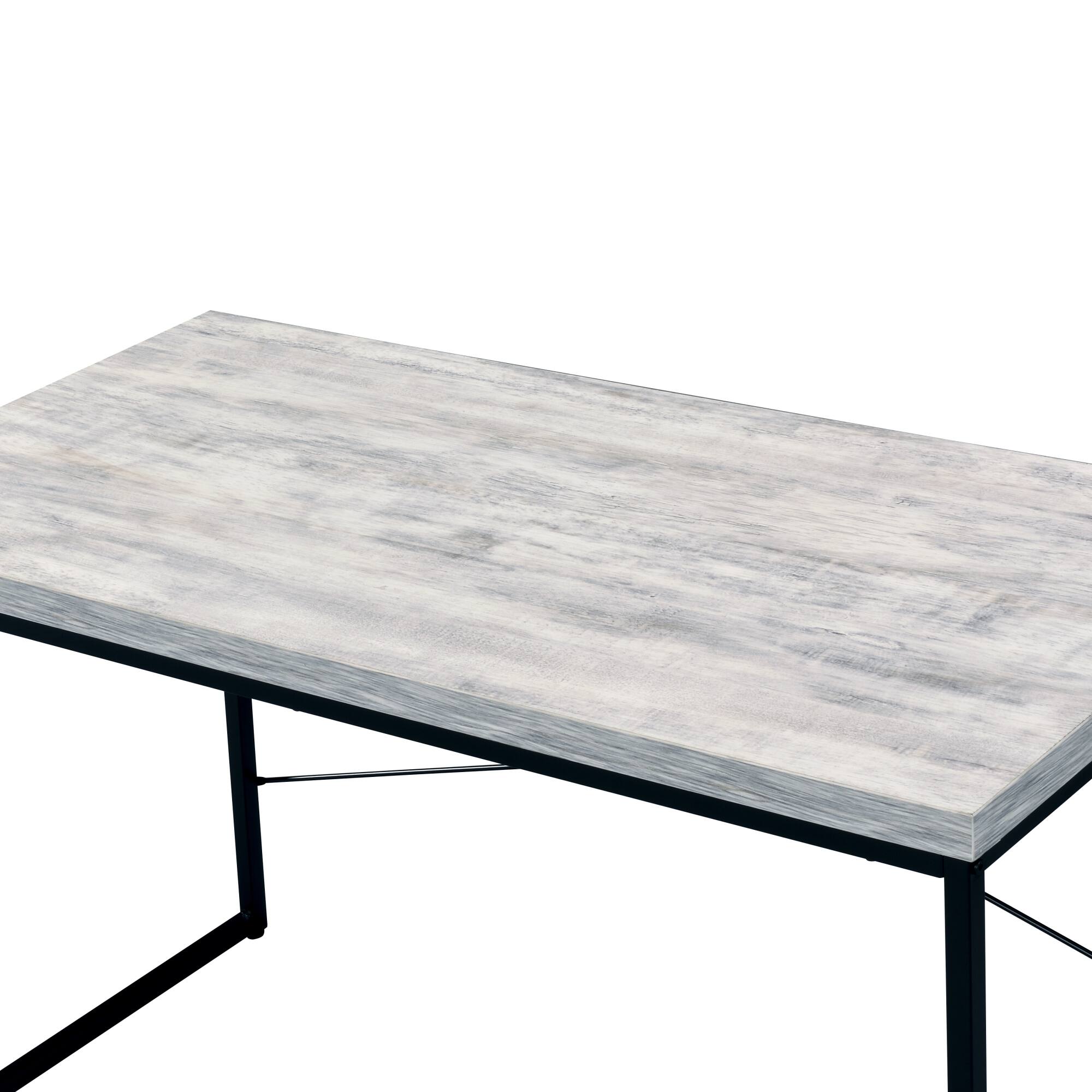 Angle. GOODSILO - Industrial Writing Desk with Faux Concrete Top and Metal Sled Base for Modern Home Office Workspace - Antique White+Black.