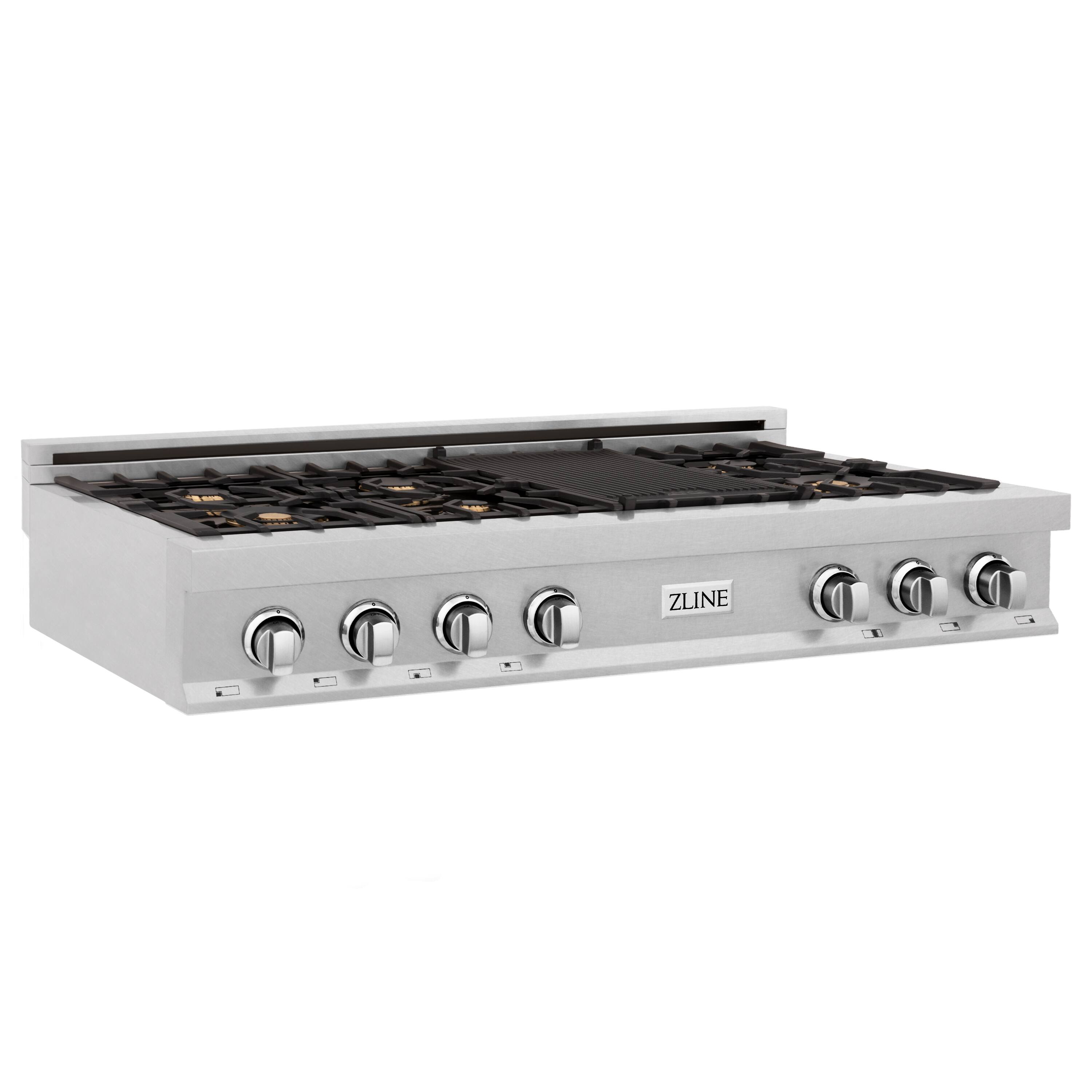 Alt View 1. ZLINE - ZLINE 48 in. Legacy Gas Rangetop with 6 Brass Burners and Porcelain Cooktop in Satin Stainless Steel (RTS-BR-48) - Satin Stainless Steel.