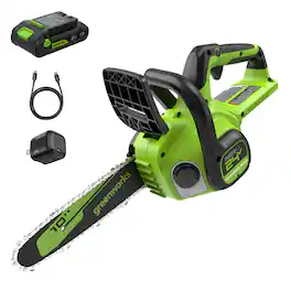 Greenworks - 24V 10'' Brushless Cordless Chainsaw - 2.0Ah Battery and 30W Type-C Charger (3-FT Cord)