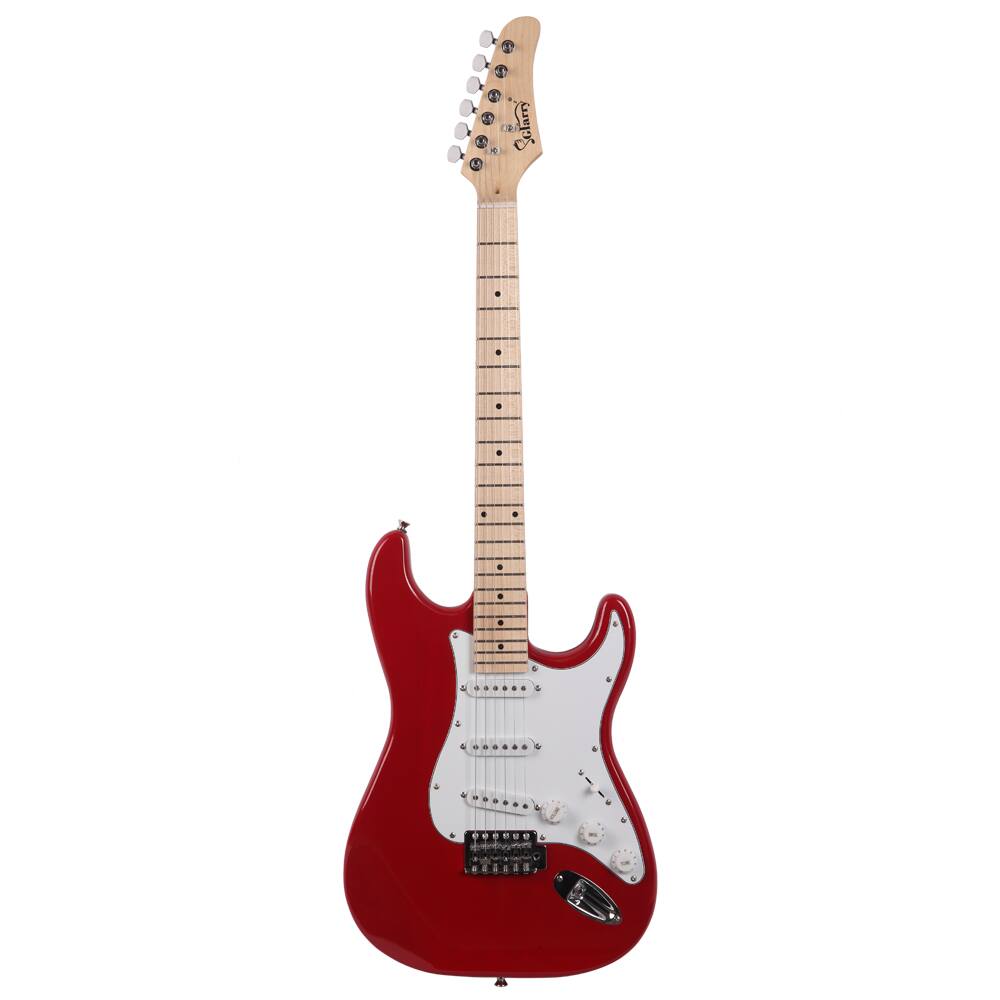 Angle. Winado - 39 Inch Full Size  ST Maple Red Right Handed Electric Guitar w/ Portable Bag for Gift.