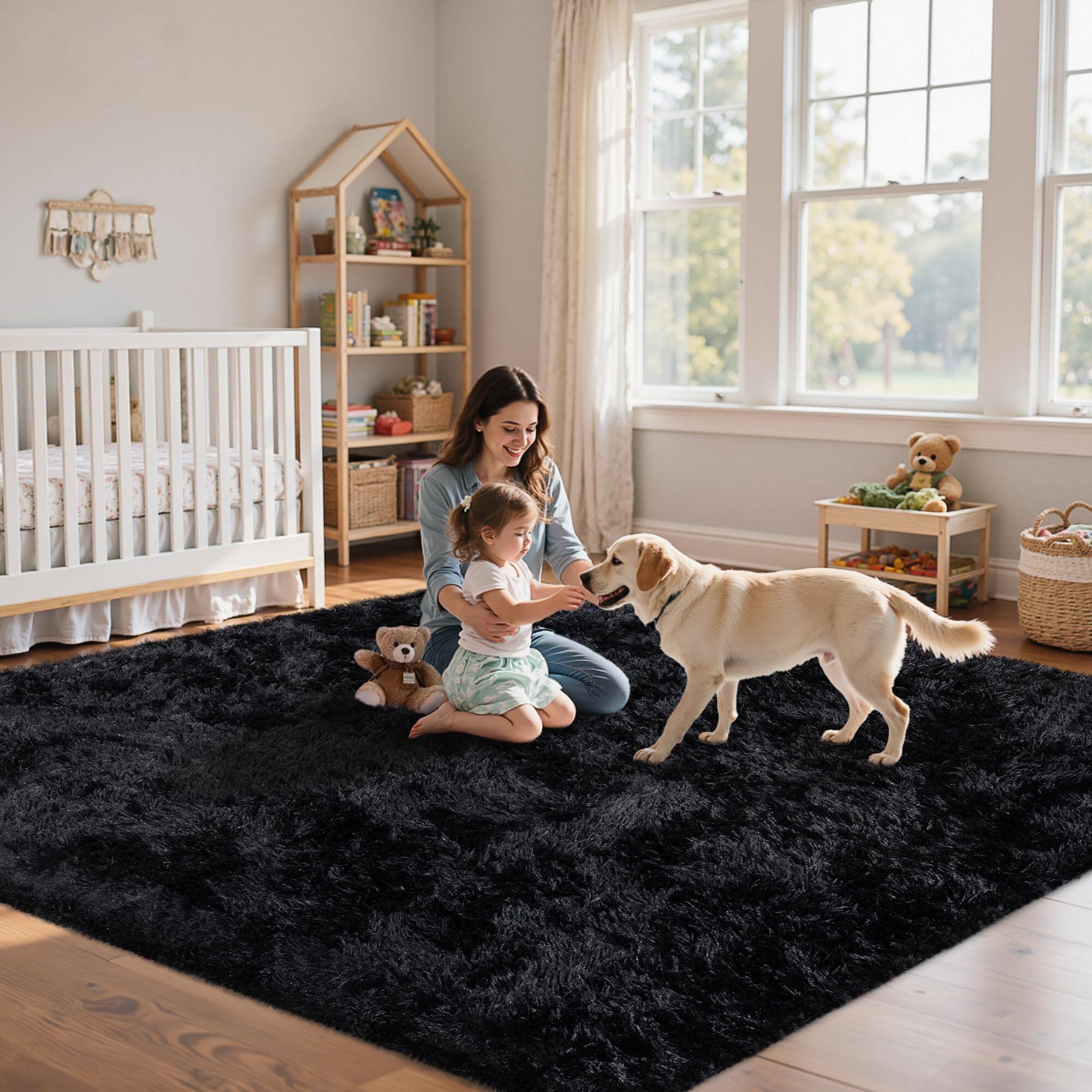 Alt View 6. PARKER SLATER - 8x10 Area Rug Living Room Ultra Soft Fluffy Shag Black Rugs Large Fuzzy Plush Indoor Non Slip Carpet Washable Bedroom - Grey Camel.