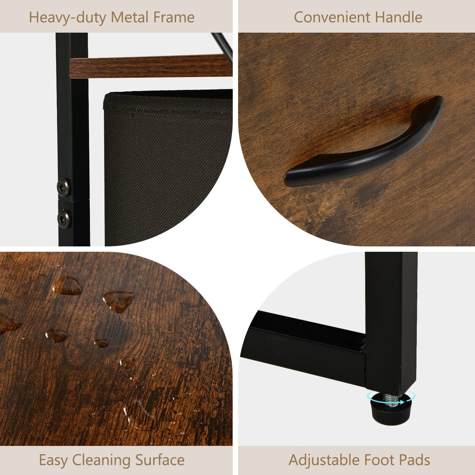 The text on the image can be grouped as follows:

1. Heavy-duty Metal Frame
2. Convenient Handle
3. Easy Cleaning Surface
4. Adjustable Foot Pads