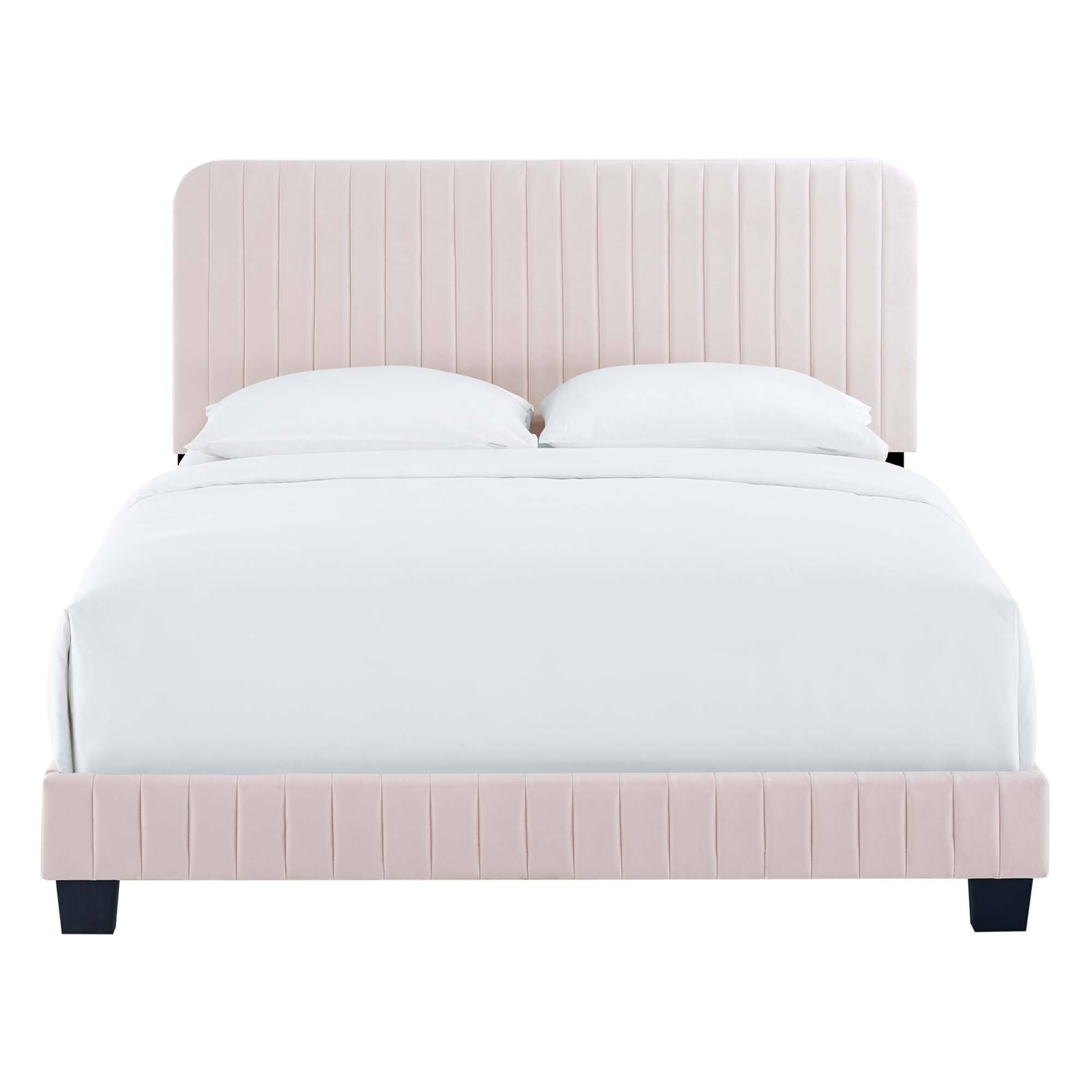 Modway Olea Channel Tufted Boucle Solid Wood Full Platform Bed Brown ...