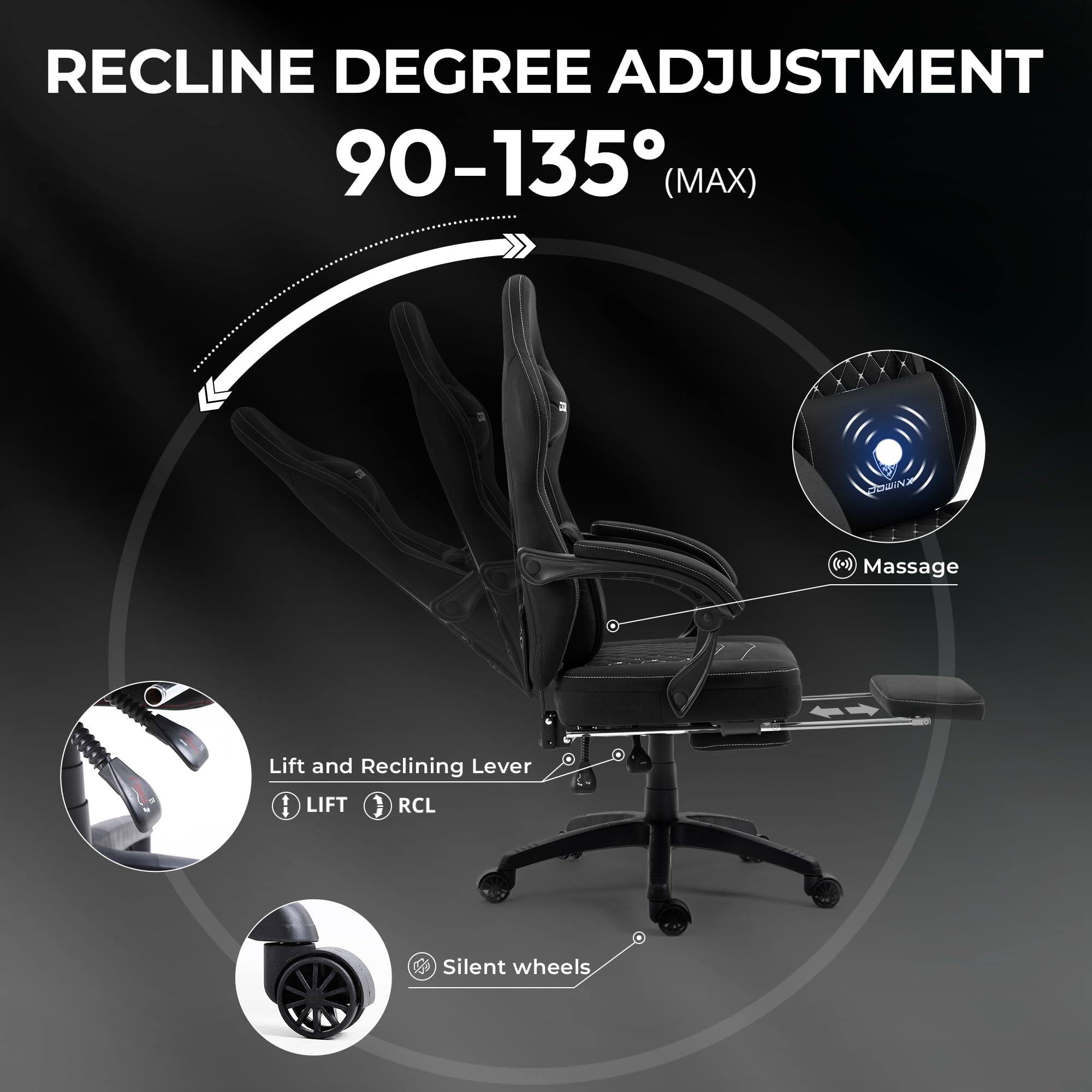 RECLINE DEGREE ADJUSTMENT 90-135° (MAX)  
Lift and Reclining Lever  
Massage  
Silent wheels